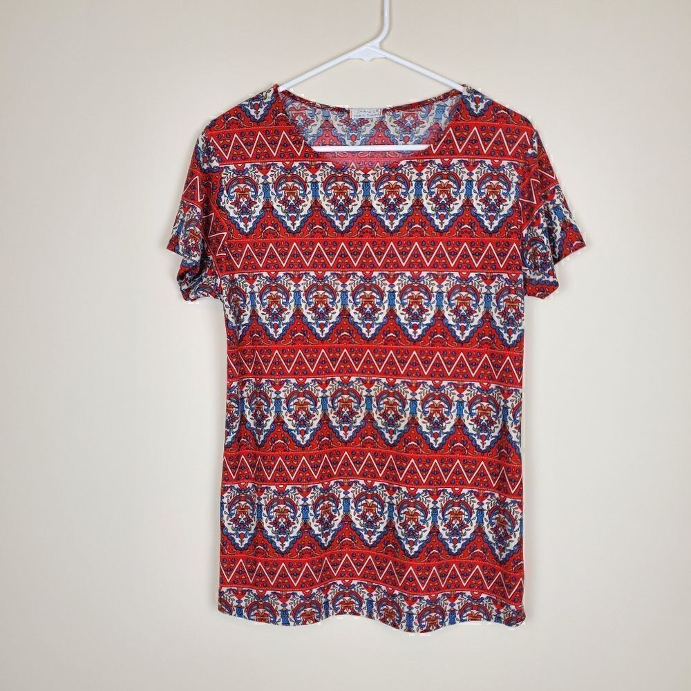 J Brand Red Geometric Print Top No Size Tag